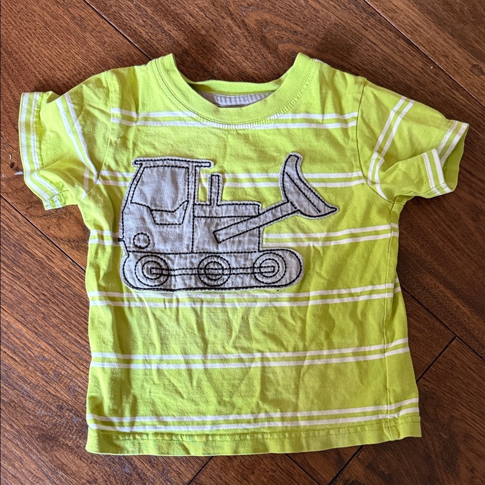 Garanimals Lime Green and Gray Striped Shirt Tractor
